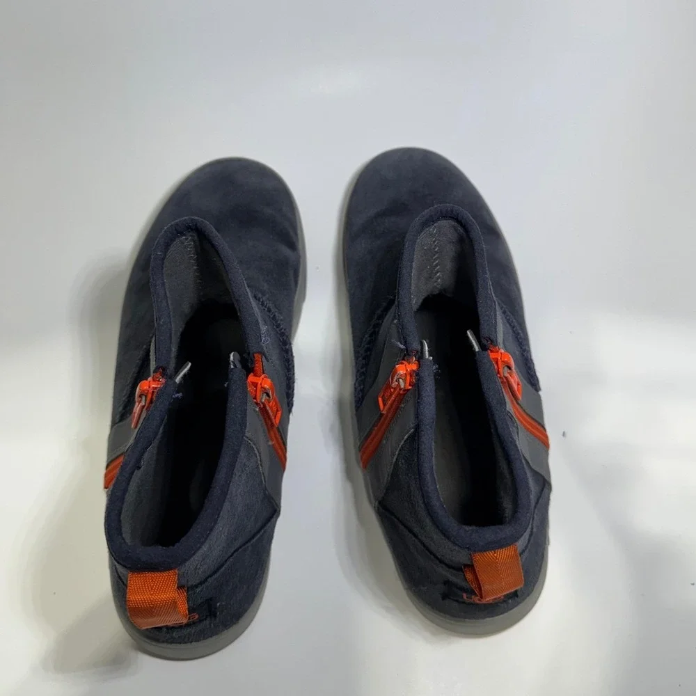 UGG Kids Classic Mini Side Zip Navy Blue Orange Suede Boots 1103641K Size 6Y
